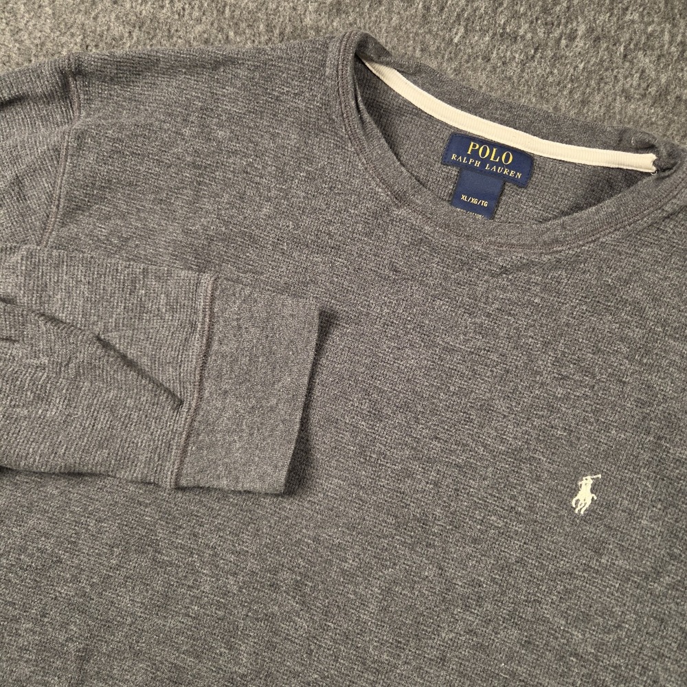 Polo Ralph Lauren Thermal Shirt Mens XL Gray Long Sleeve Crew Neck Pony Comfort